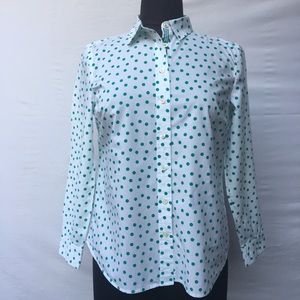 EUC Talbots Green and White Polka Dot Shirt Sz SM